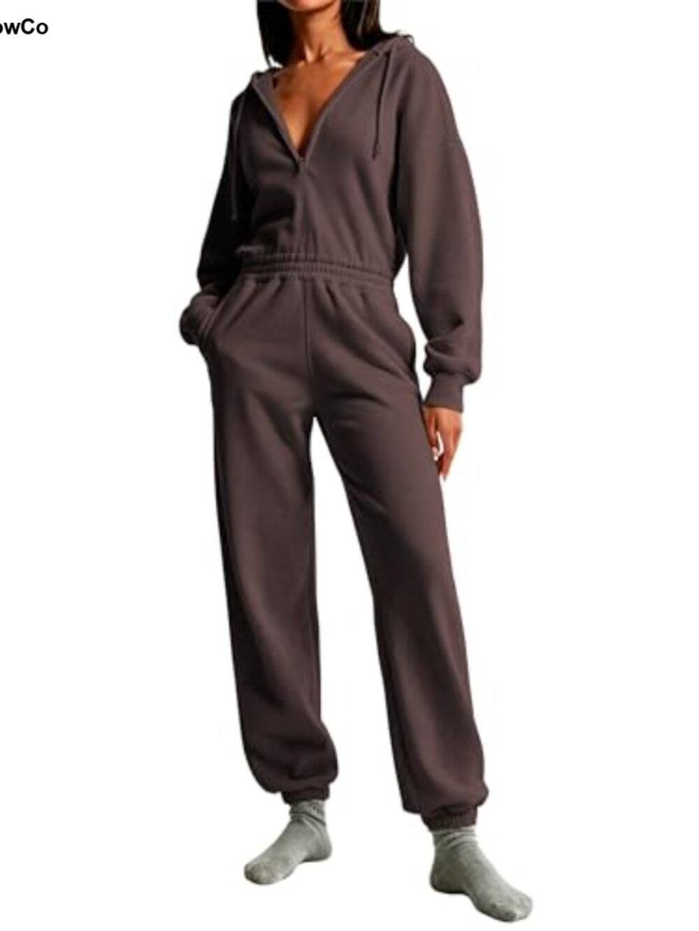 Women's Half Zip Hoodie Jumpsuit Cotton Blend Jogger Lounge One Piece